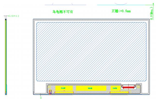 Mechanical Drawing of 10.1 Inch 1280*800 TFT LCD Screen 350 Nits LVDS Interface