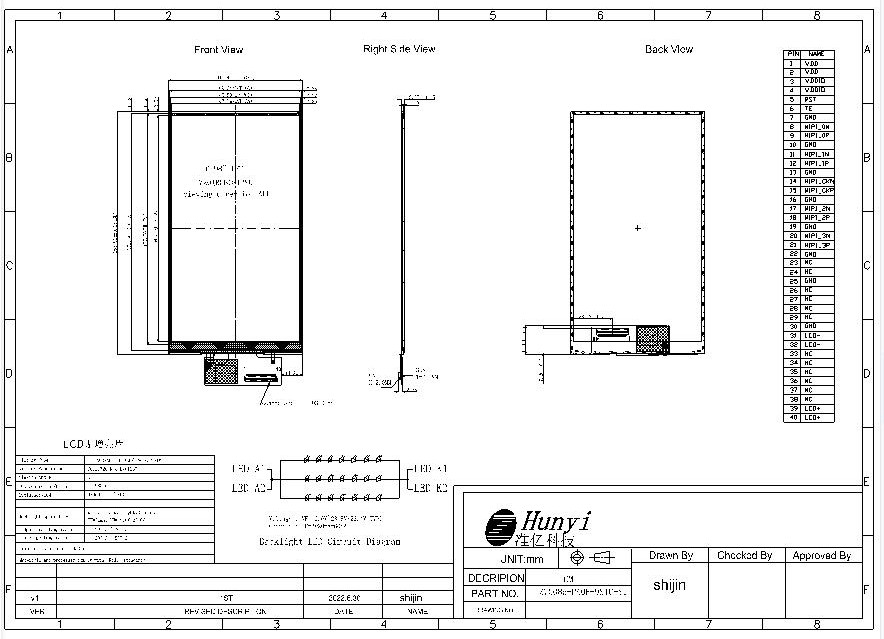 Mechanical Drawing of 7 Inch LCD Module 720*1280 ILI9881C Driver IC MIPI Interface IPS View