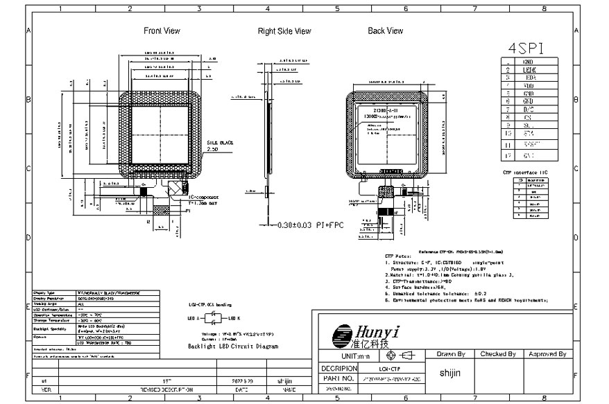 Mechanical Drawing LCM 1.3 Inch LCD Touch Screen 240*240 SPI IIC Interface ST7789 Controller